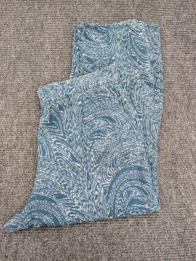 Soft Surroundings 2X Blue Abstract Print Pull-On Wide Leg Ankle Pants Button Hem